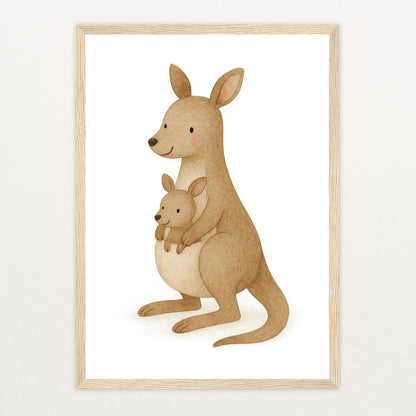 Kängu das Känguru Poster mit Holzrahmen von tinylearner