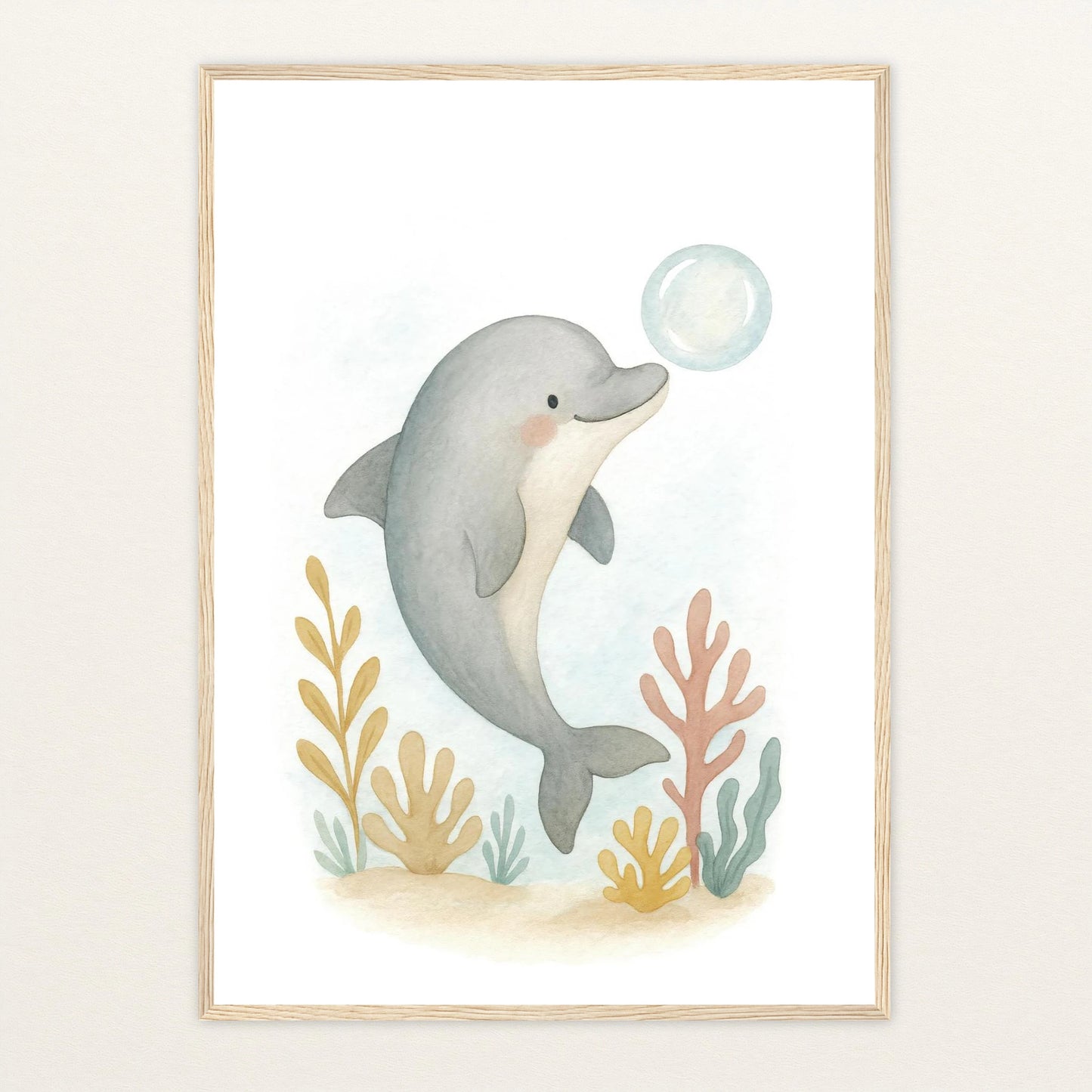 Dora der Delfin - Motiv: "Luftblase" Poster mit Holzrahmen von tinylearner