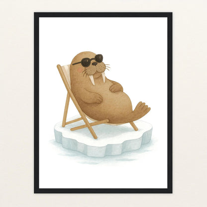 Wally das Walross - Motiv: "Liegestuhl" Poster mit Holzrahmen von tinylearner