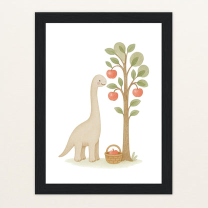 Dinosaurier Brachiosaurus - Motiv: "Apfelbaum" Poster mit Holzrahmen von tinylearner