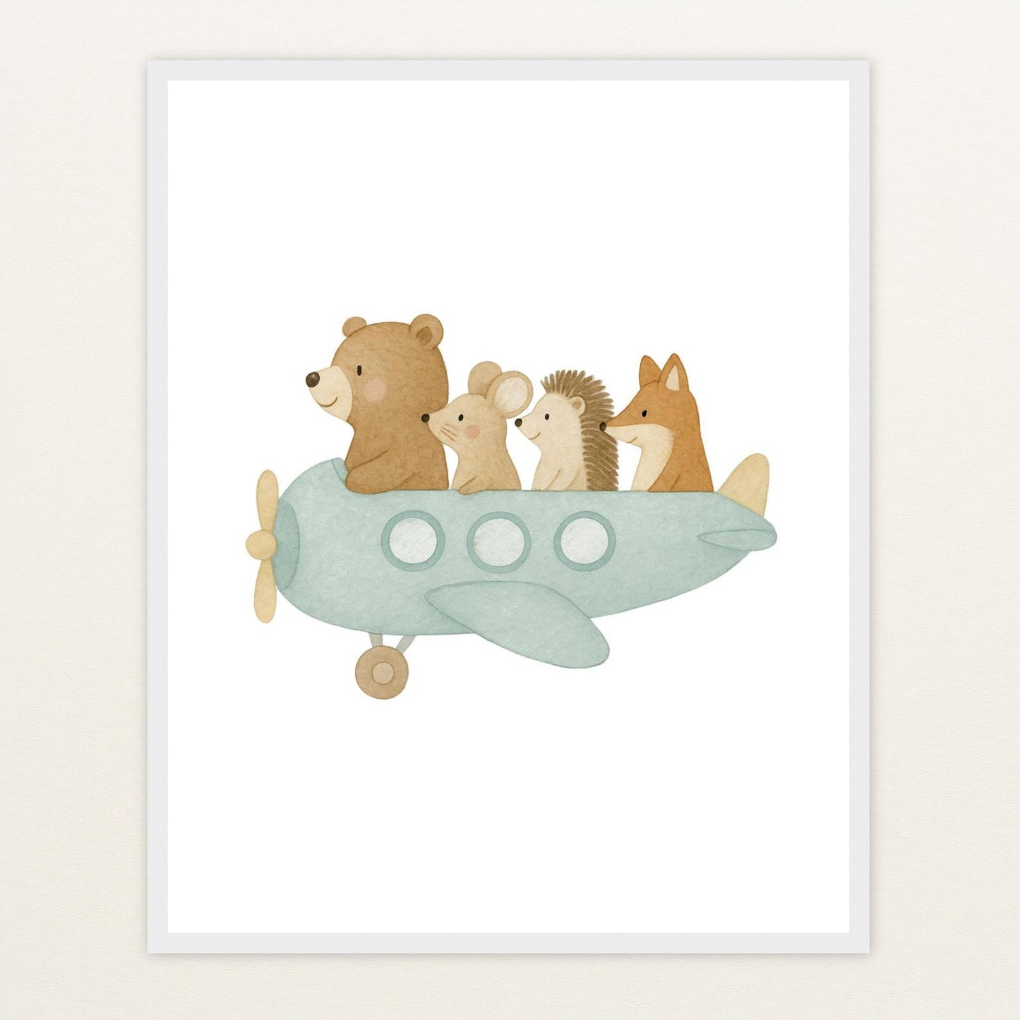 Tierfreunde - Motiv: "Flugzeug" Poster mit Holzrahmen von tinylearner