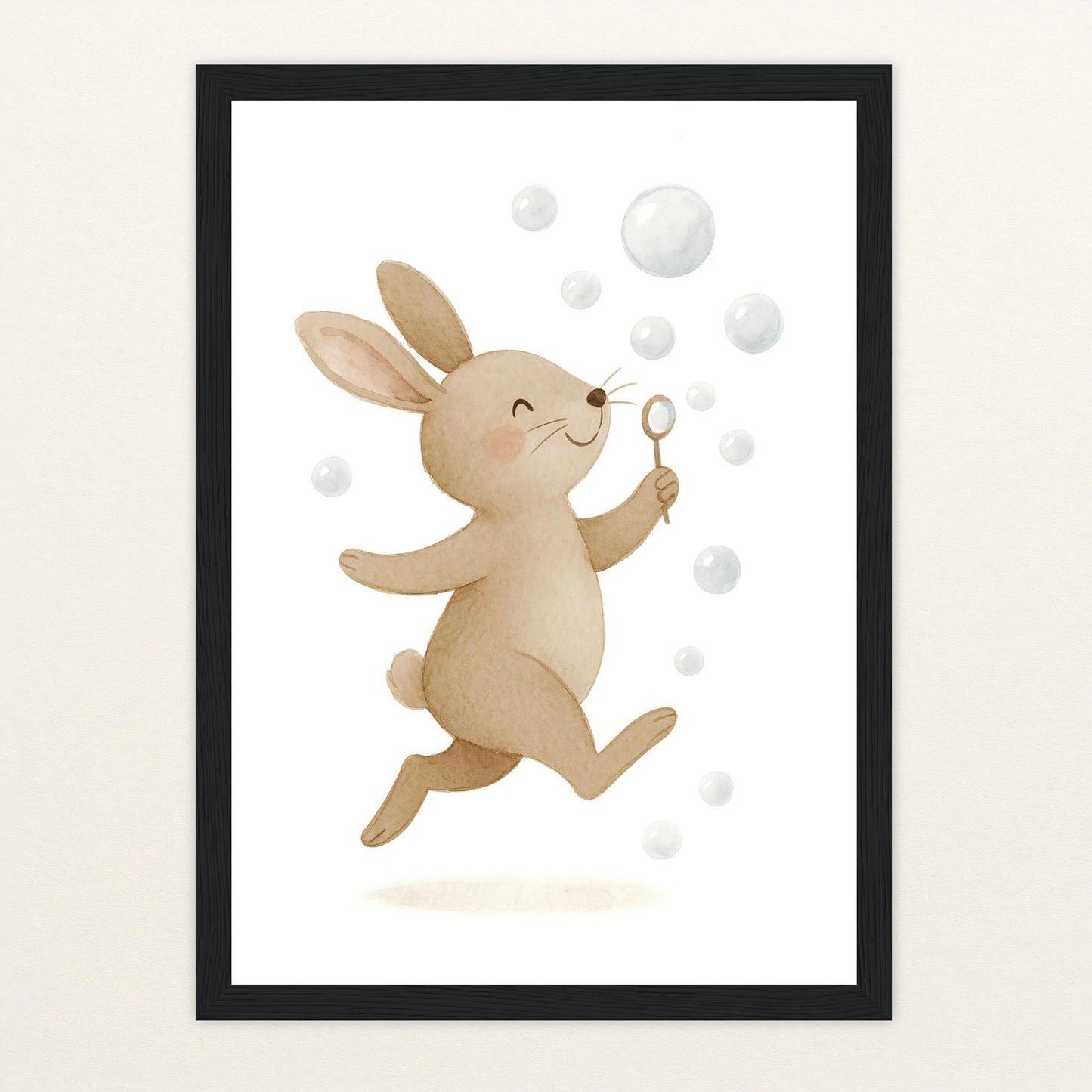 Holly der Hase - Motiv: "Seifenblasen" Poster mit Holzrahmen von tinylearner