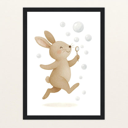 Holly der Hase - Motiv: "Seifenblasen" Poster mit Holzrahmen von tinylearner