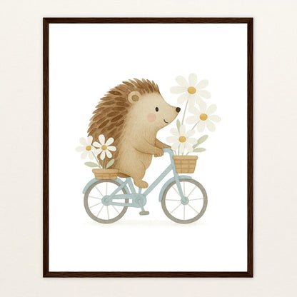 Iggi der Igel - Motiv: "Frühling" Poster mit Holzrahmen von tinylearner