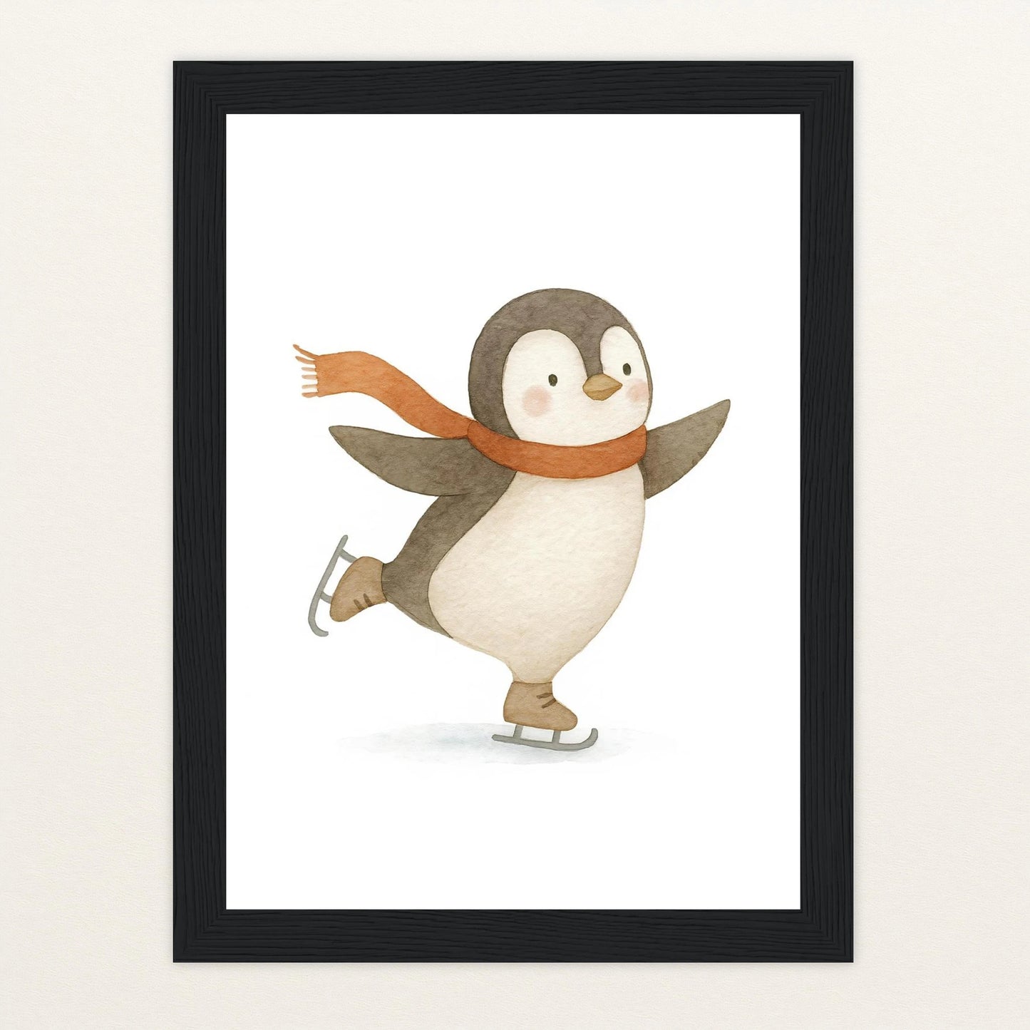 Pia der Pinguin - Motiv: "Eislaufen" Poster mit Holzrahmen von tinylearner