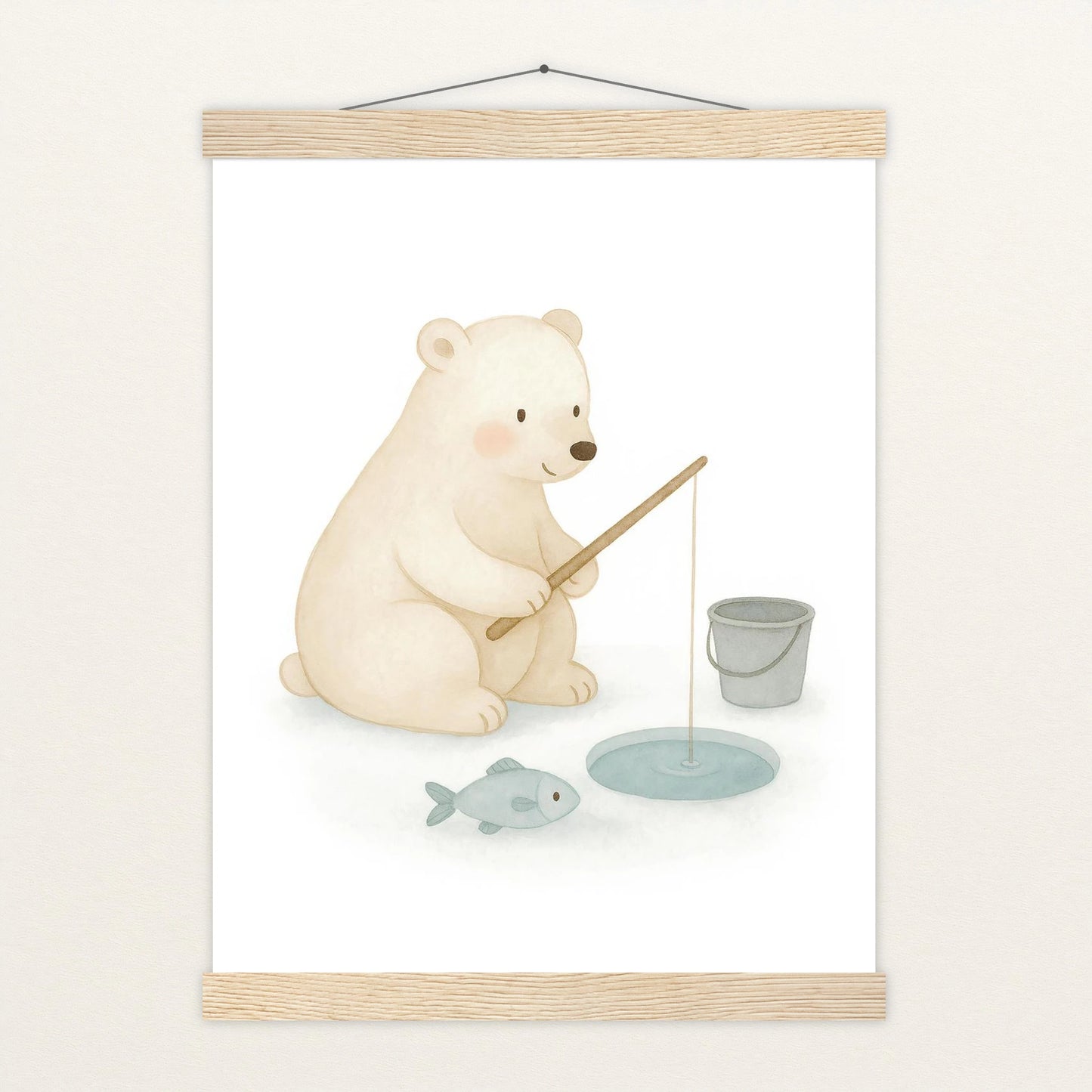 Pummel der Polarbär - Motiv: "Angeln" Poster mit Leisten von tinylearner