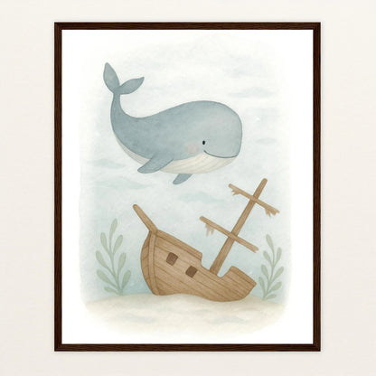 Willi der Wal - Motiv: "Schiffswrack" Poster mit Holzrahmen von tinylearner