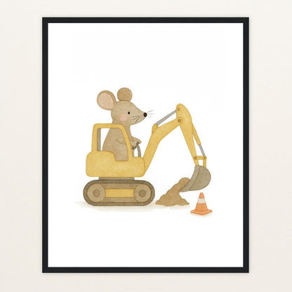 Mimi die Maus - Motiv: "Bagger" Poster mit Holzrahmen von tinylearner