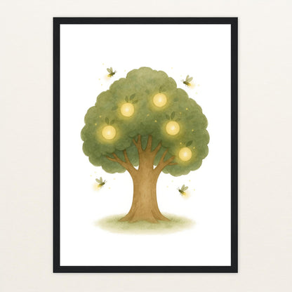 Leuchtbaum Poster mit Holzrahmen von tinylearner