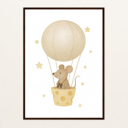 Mimi die Maus - Motiv: "Heißluftballon" Poster mit Holzrahmen von tinylearner