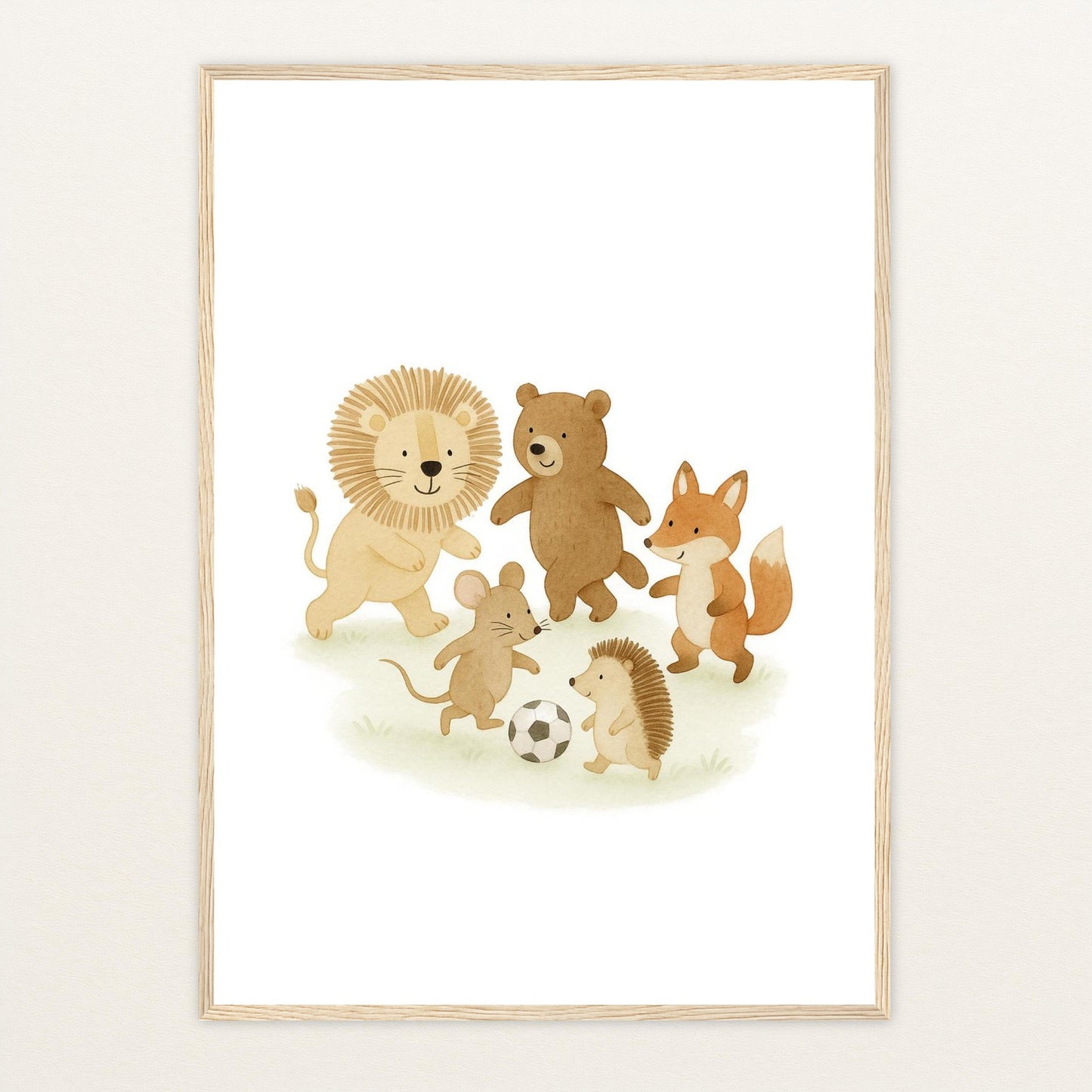 Tierfreunde - Motiv: "Fußball" Poster mit Holzrahmen von tinylearner