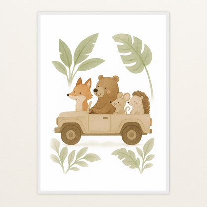 Tierfreunde - Motiv: "Safari" Poster mit Holzrahmen von tinylearner