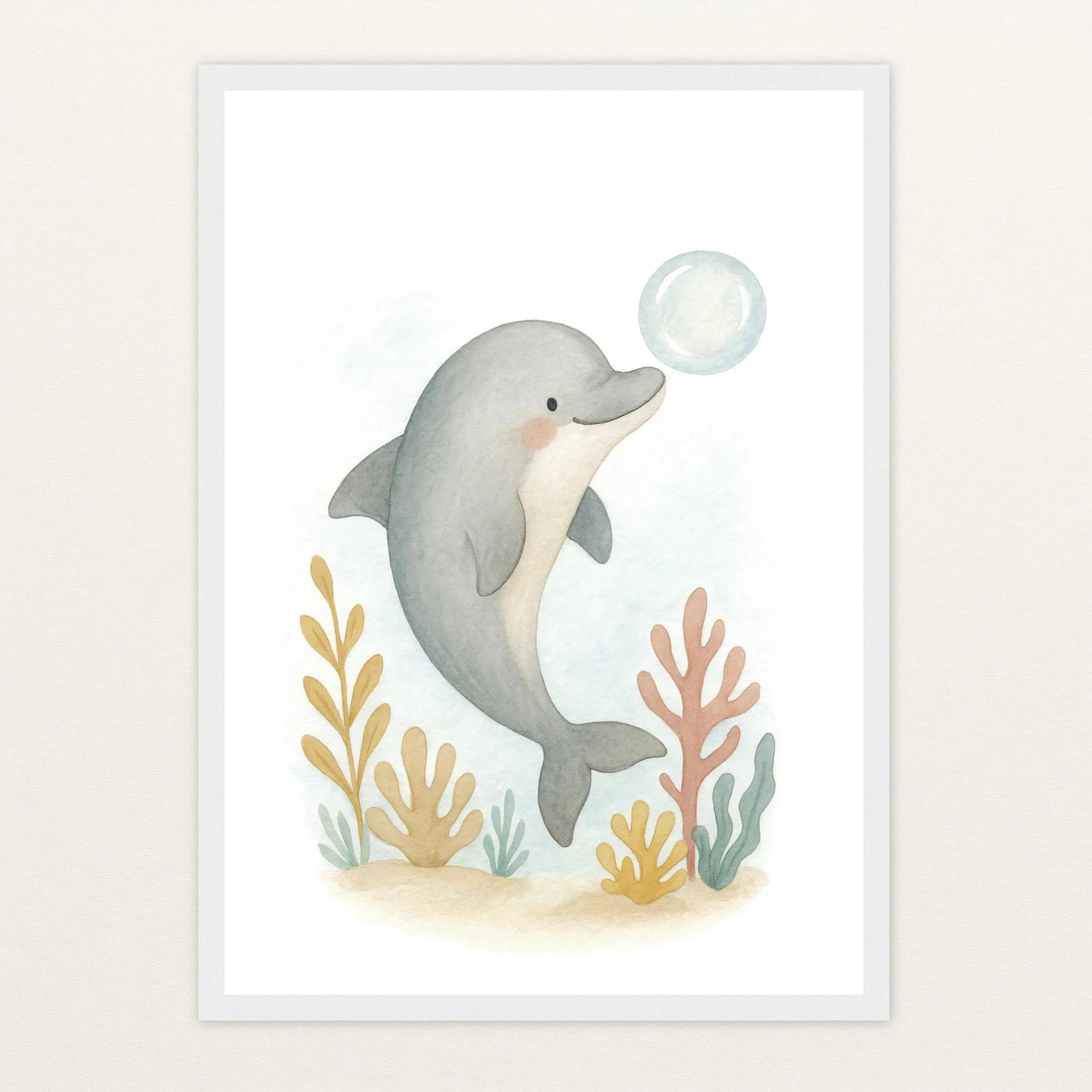 Dora der Delfin - Motiv: "Luftblase" Poster mit Holzrahmen von tinylearner