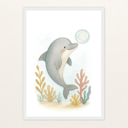 Dora der Delfin - Motiv: "Luftblase" Poster mit Holzrahmen von tinylearner