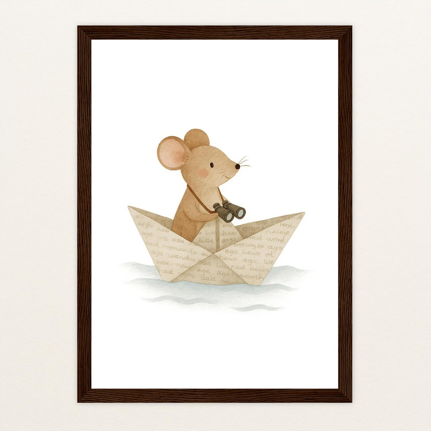 Mimi die Maus - Motiv: "Papierschiff" Poster mit Holzrahmen von tinylearner