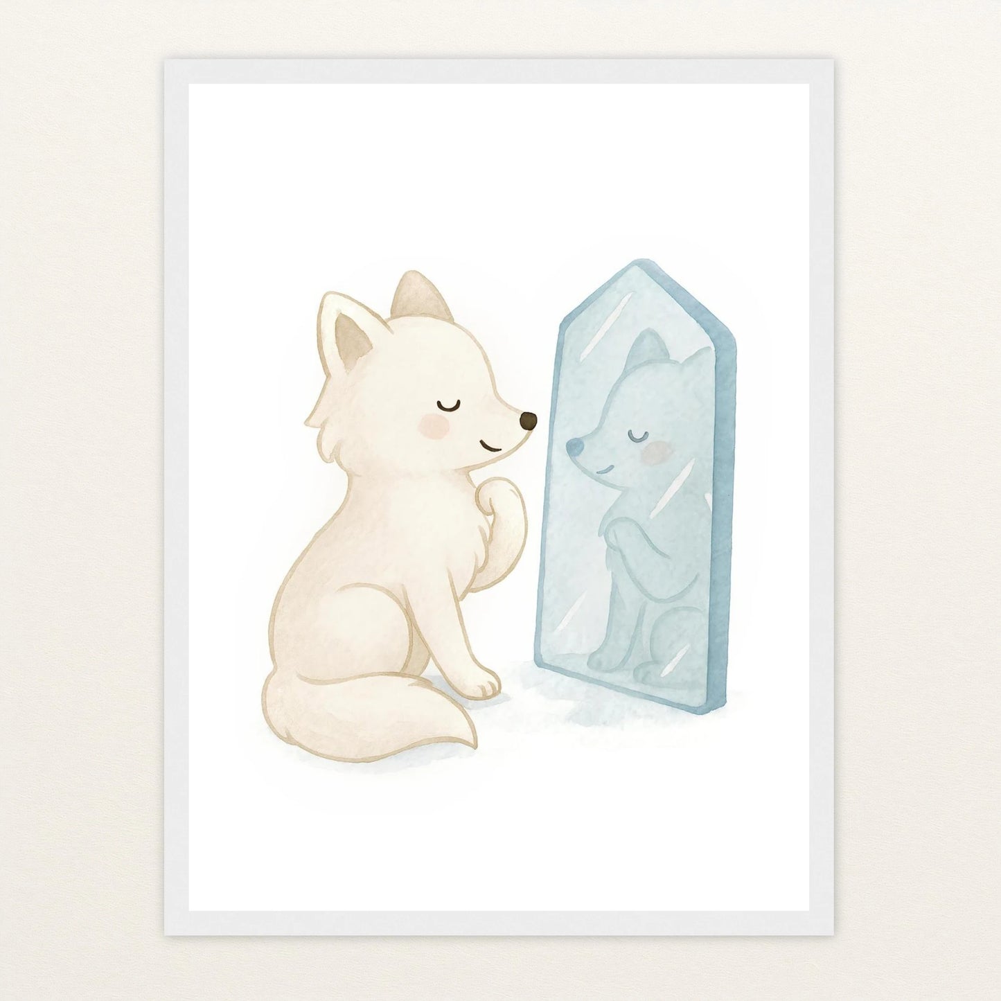 Pino der Polarfuchs - Motiv: "Spiegel" Poster mit Holzrahmen von tinylearner