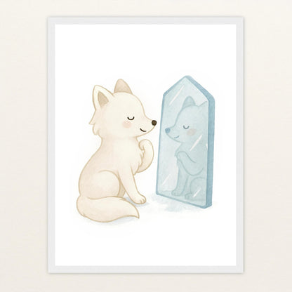 Pino der Polarfuchs - Motiv: "Spiegel" Poster mit Holzrahmen von tinylearner