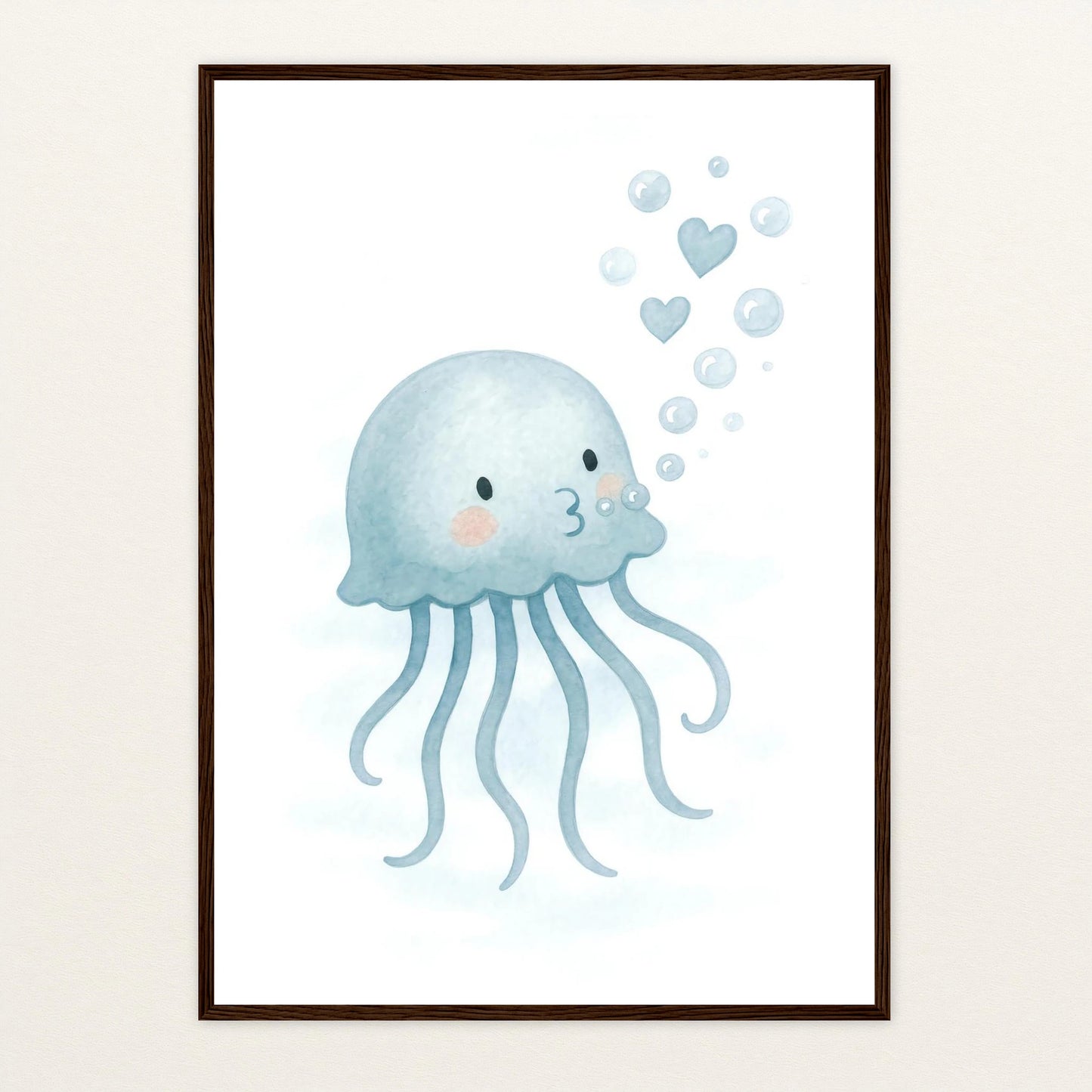 Quinn die Qualle - Motiv: "Luftblasen" Poster mit Holzrahmen von tinylearner