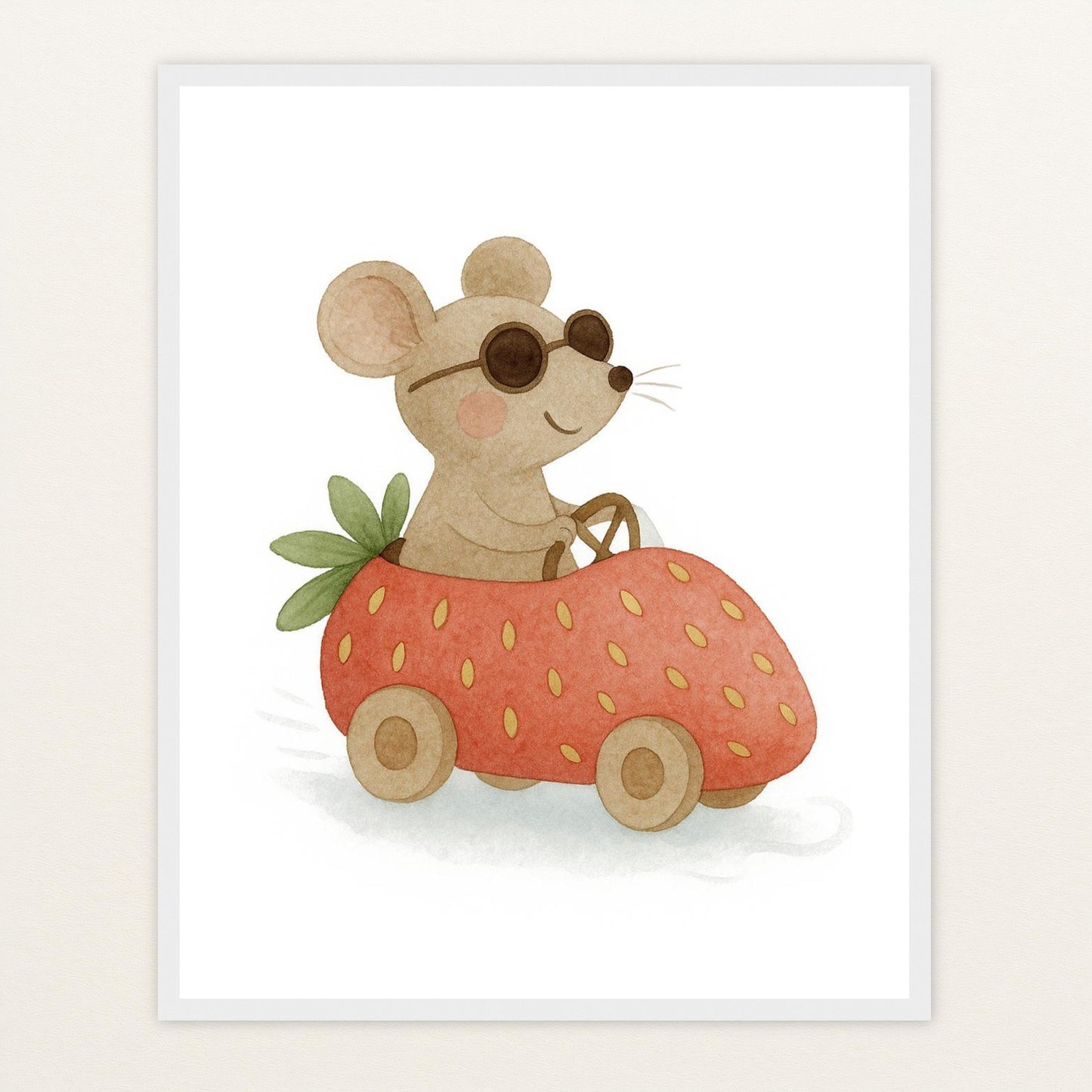 Mimi die Maus - Motiv: "Erdbeerwagen" Poster mit Holzrahmen von tinylearner