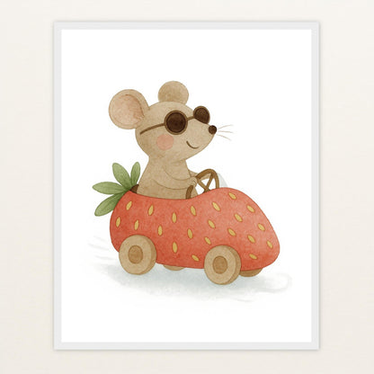 Mimi die Maus - Motiv: "Erdbeerwagen" Poster mit Holzrahmen von tinylearner