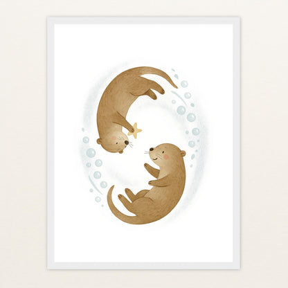 Otti der Otter - Motiv: "Stern" Poster mit Holzrahmen von tinylearner