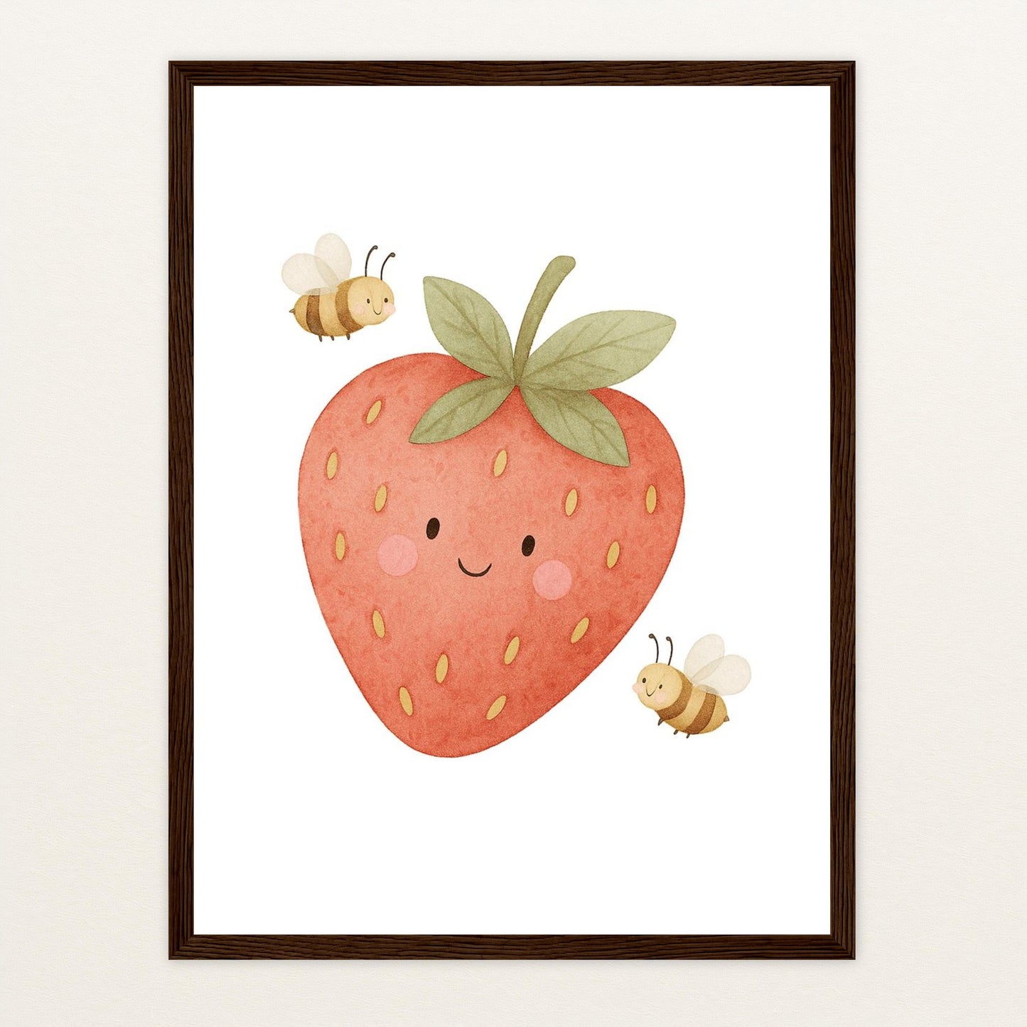 Obst: Erdbeere Poster mit Holzrahmen von tinylearner