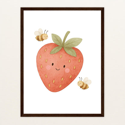 Obst: Erdbeere Poster mit Holzrahmen von tinylearner