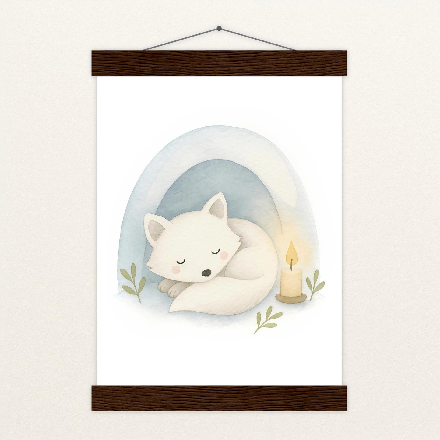 Pino der Polarfuchs - Motiv: "Schneehöhle" Poster mit Leisten von tinylearner