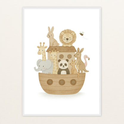 Tierfreunde - Motiv: "Arche Noah" Poster mit Holzrahmen von tinylearner