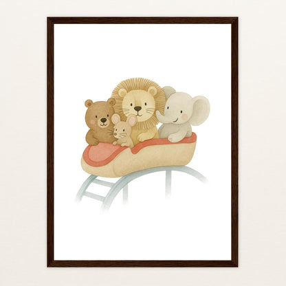 Tierfreunde - Motiv: "Achterbahn" Poster mit Holzrahmen von tinylearner