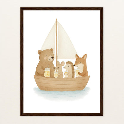 Tierfreunde - Motiv: "Segelschiff" Poster mit Holzrahmen von tinylearner