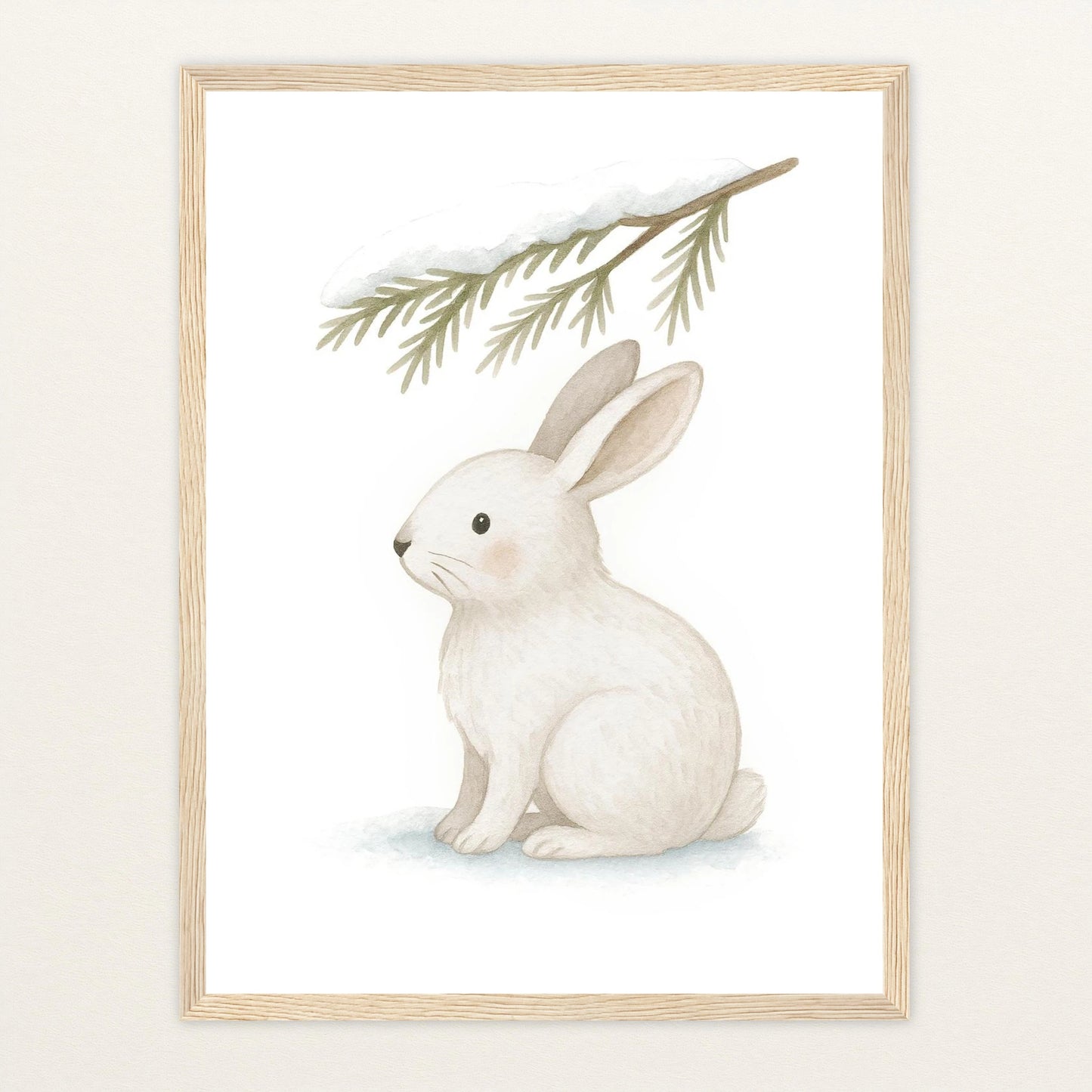 Sina der Schneehase - Motiv: "Nadelzweig" Poster mit Holzrahmen von tinylearner
