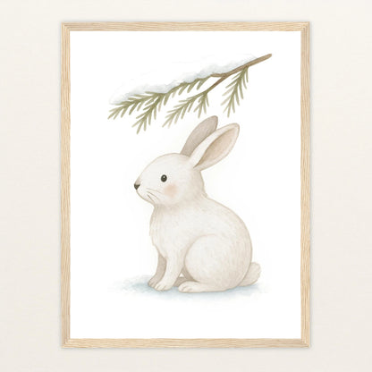 Sina der Schneehase - Motiv: "Nadelzweig" Poster mit Holzrahmen von tinylearner