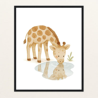 Greta die Giraffe - Motiv: "Trinken" Poster mit Holzrahmen von tinylearner