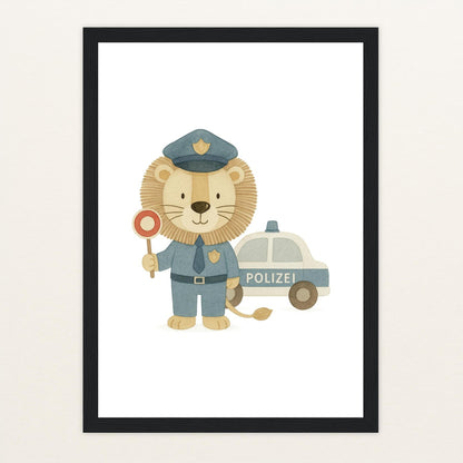 Leo der Löwe - Motiv: "Polizei" Poster mit Holzrahmen von tinylearner