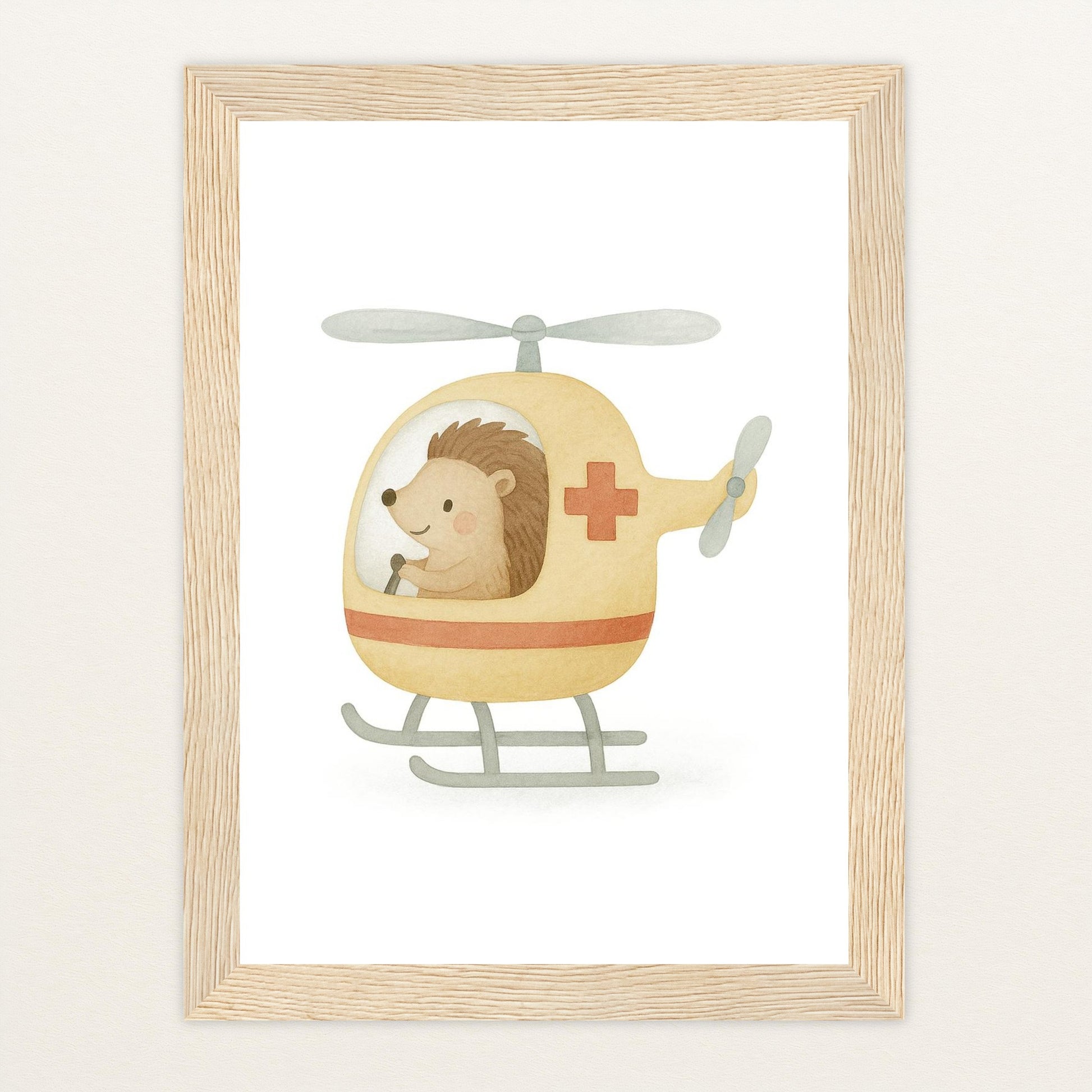 Iggi der Igel - Motiv: "Rettungshubschrauber" Poster mit Holzrahmen von tinylearner