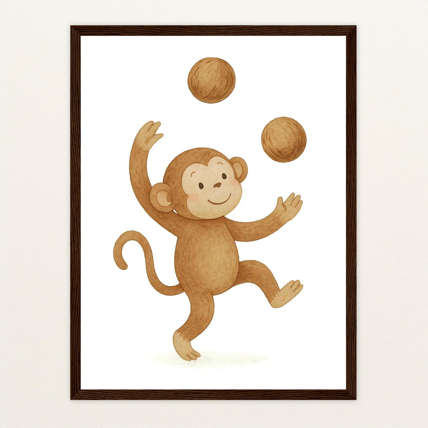 Aki der Affe - Motiv: "Kokosnuss" Poster mit Holzrahmen von tinylearner