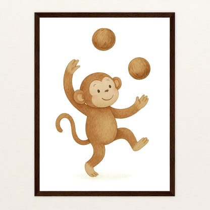 Aki der Affe - Motiv: "Kokosnuss" Poster mit Holzrahmen von tinylearner