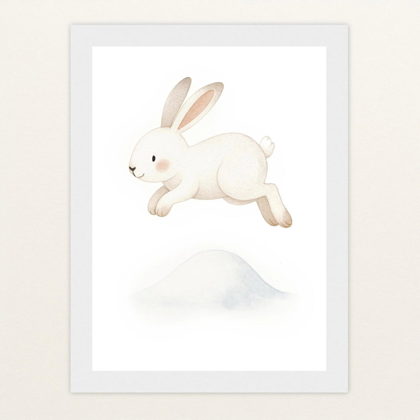 Sina der Schneehase - Motiv: "Schneehügel" Poster mit Holzrahmen von tinylearner