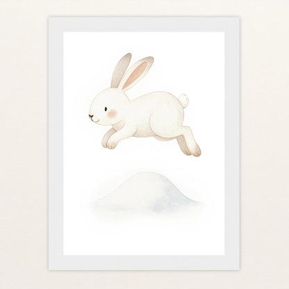 Sina der Schneehase - Motiv: "Schneehügel" Poster mit Holzrahmen von tinylearner