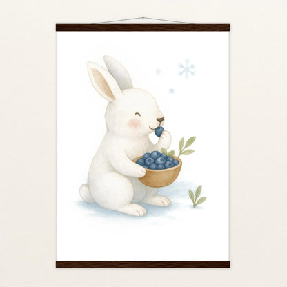Sina der Schneehase - Motiv: "Blaubeeren" Poster mit Leisten von tinylearner