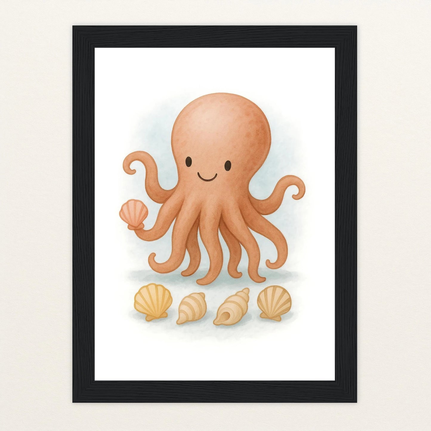 Tilli der Tintenfisch - Motiv: "Muscheln" Poster mit Holzrahmen von tinylearner