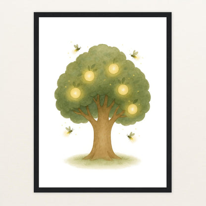 Leuchtbaum Poster mit Holzrahmen von tinylearner