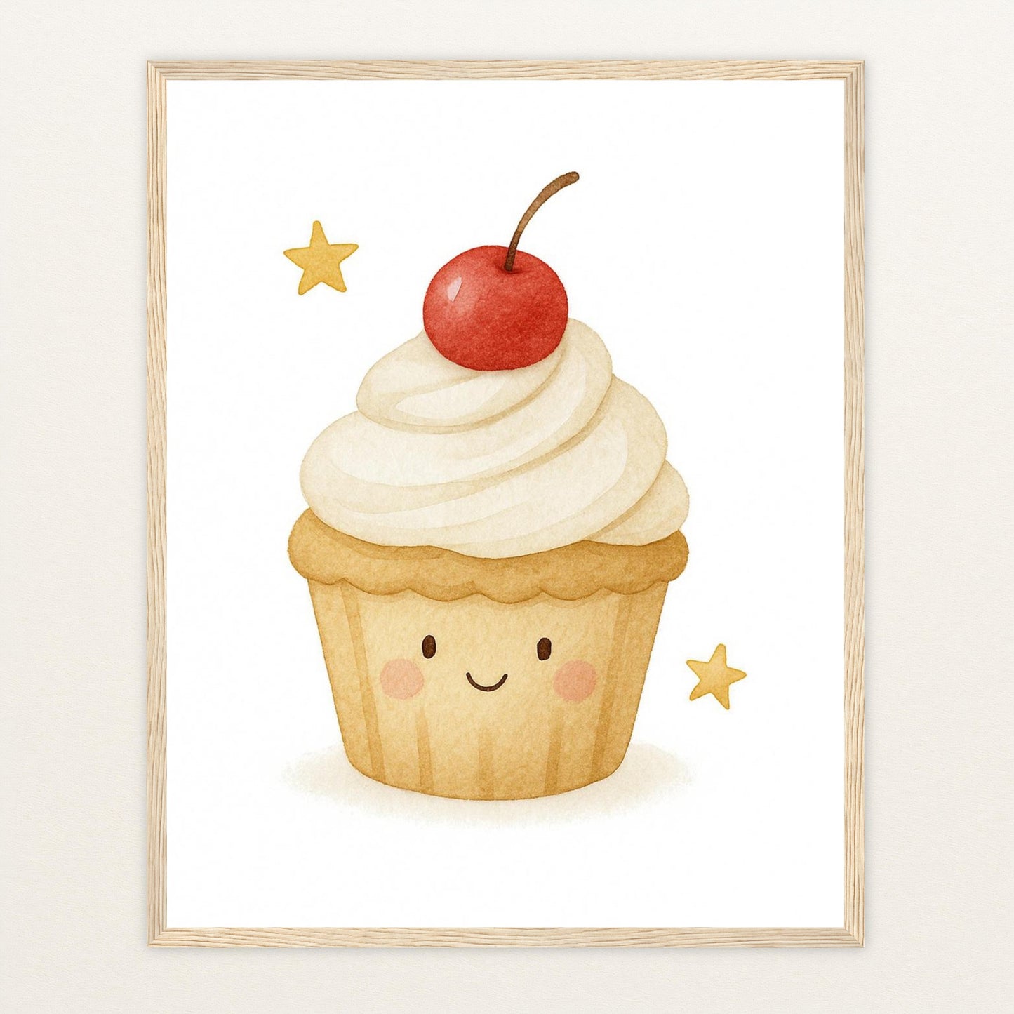 Süßes: Cupcake Poster mit Holzrahmen von tinylearner