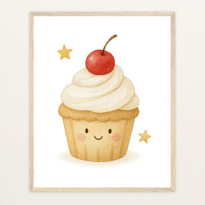 Süßes: Cupcake Poster mit Holzrahmen von tinylearner