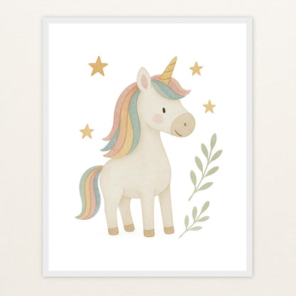 Luni das Einhorn Poster mit Holzrahmen von tinylearner