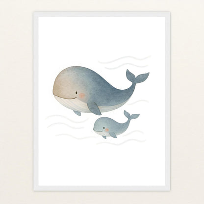Willi der Wal - Motiv: "Familie" Poster mit Holzrahmen von tinylearner