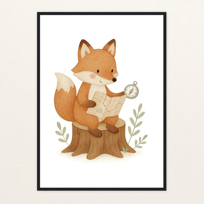 Finnegan der Fuchs - Motiv: "Abenteuerlust" Poster mit Holzrahmen von tinylearner