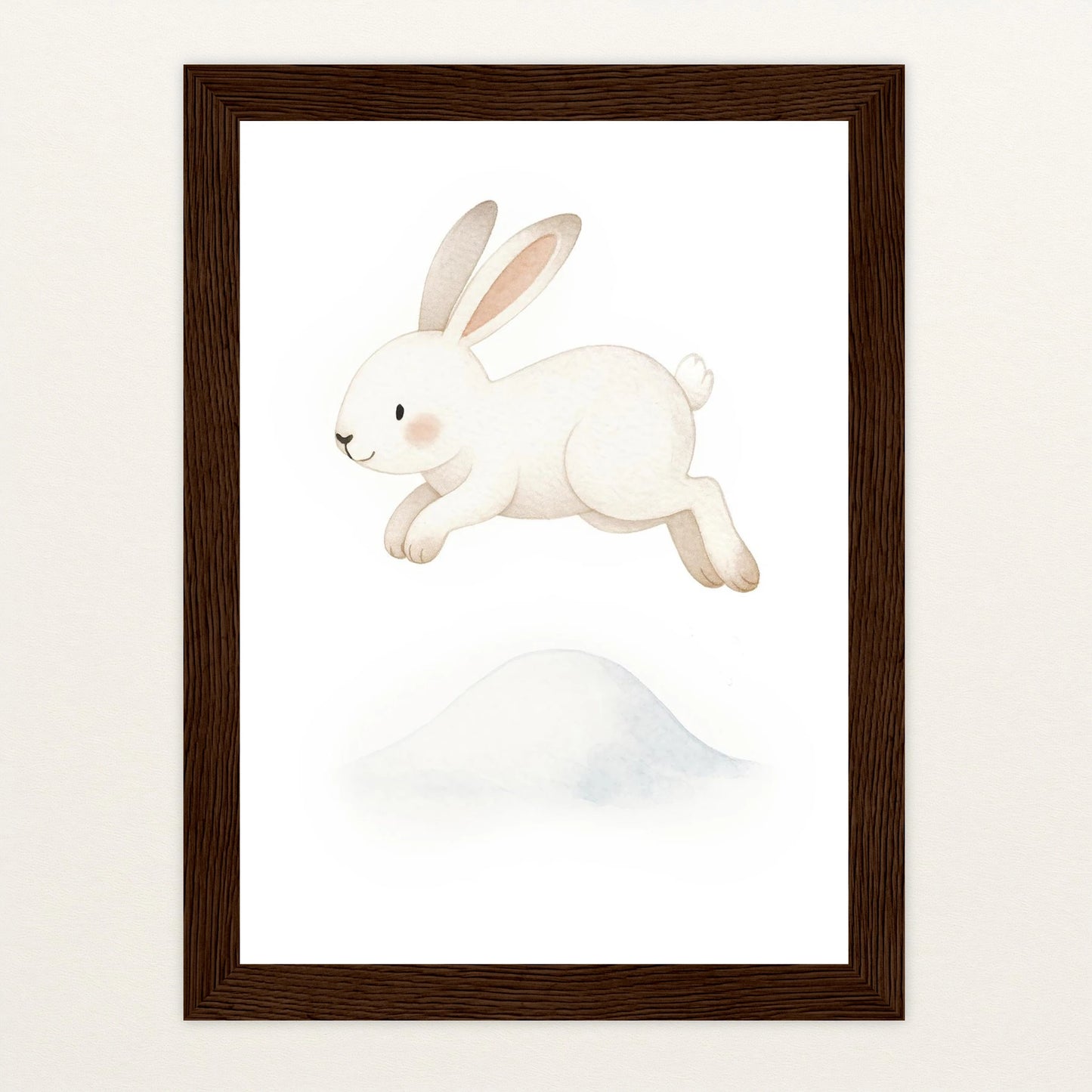 Sina der Schneehase - Motiv: "Schneehügel" Poster mit Holzrahmen von tinylearner