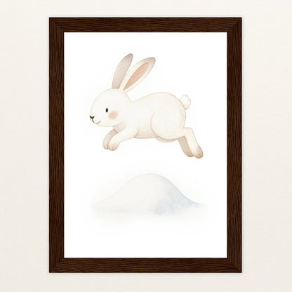 Sina der Schneehase - Motiv: "Schneehügel" Poster mit Holzrahmen von tinylearner